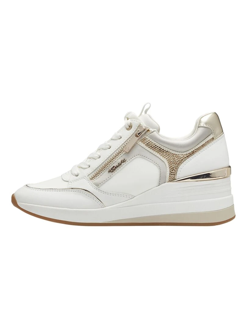 Basket Compensé Cuir Tamaris Blanc