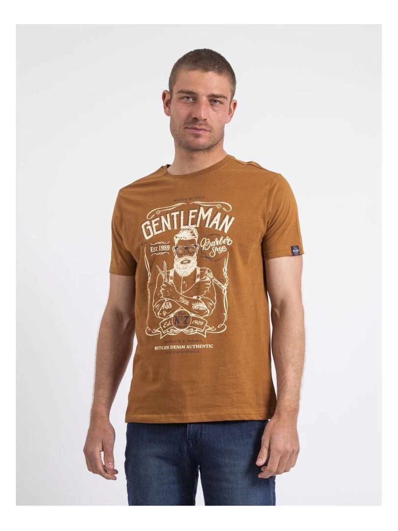 T shirt col rond NAGORI Marron caramel