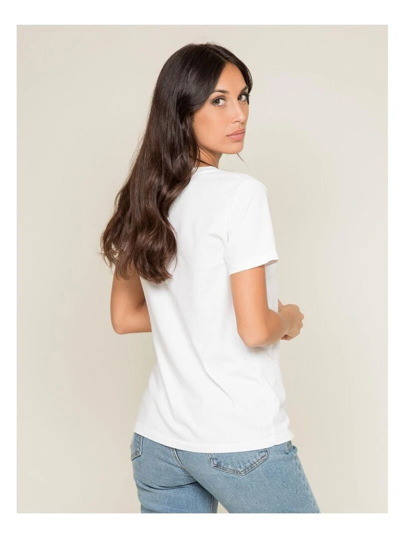 T shirt col rond message FIBEXO Blanc