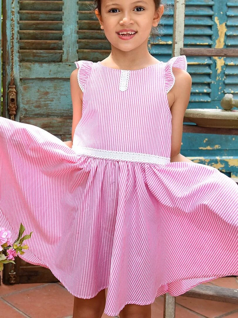 Robe Qui Tourne Fines Rayures Rose HEPBURN La Faute à Voltaire Rose