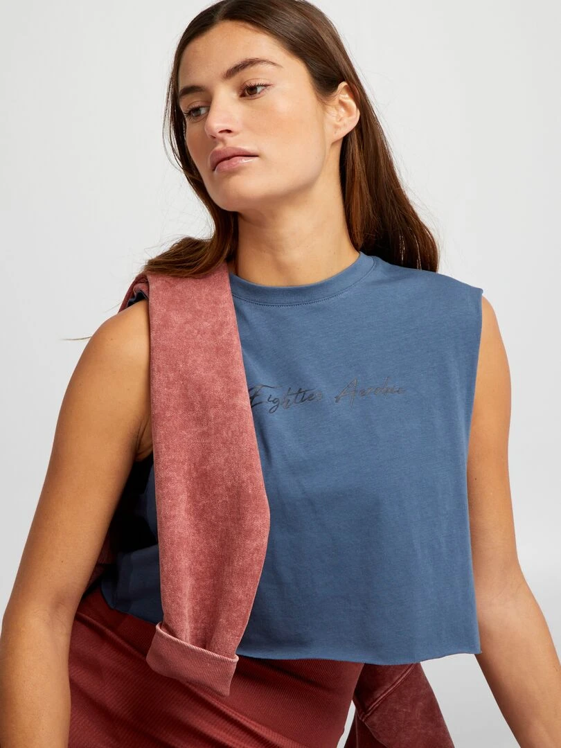 T shirt de sport cropped sans manches Bleu
