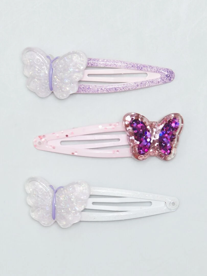 Lot de 3 pinces clic clac 'papillons' Violet
