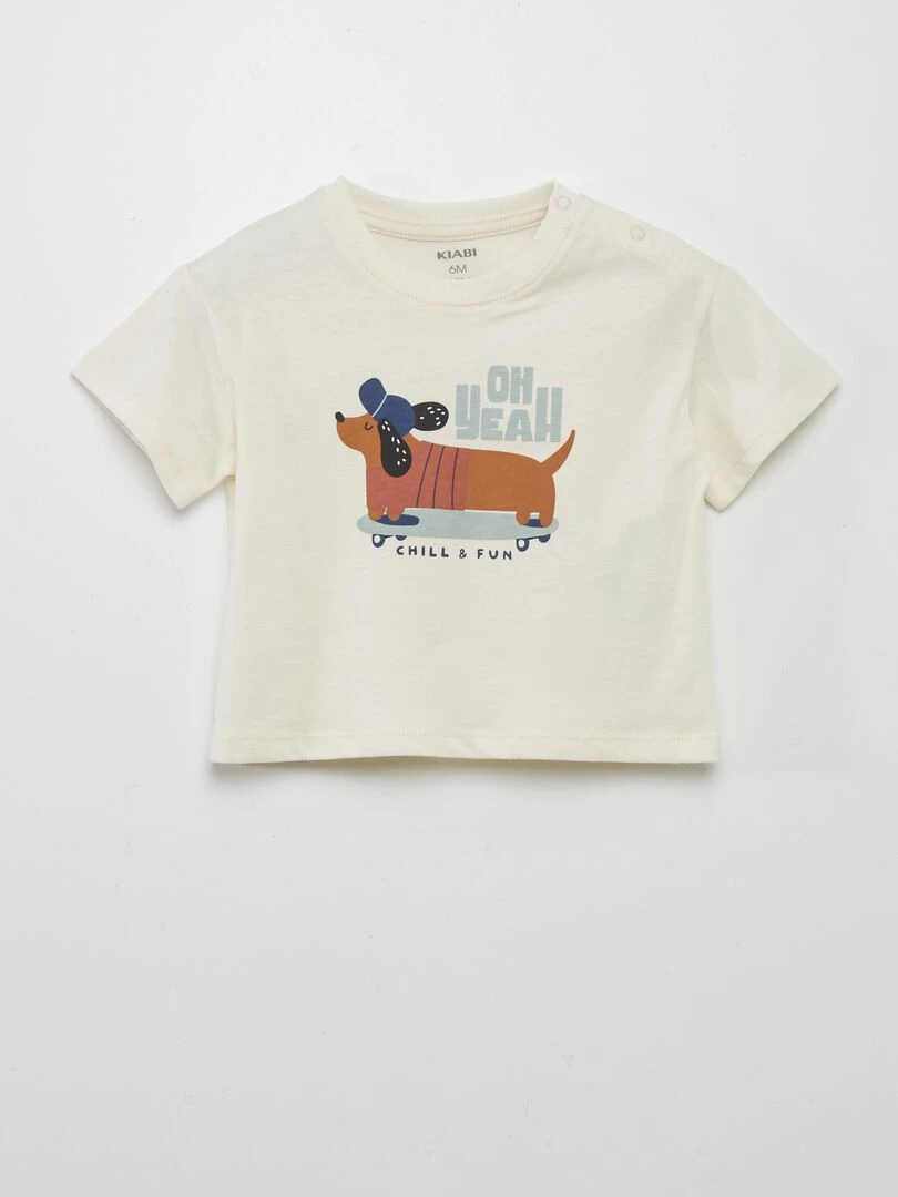 Ensemble short + t shirt imprimé   2 pièces   Blanc/bleu