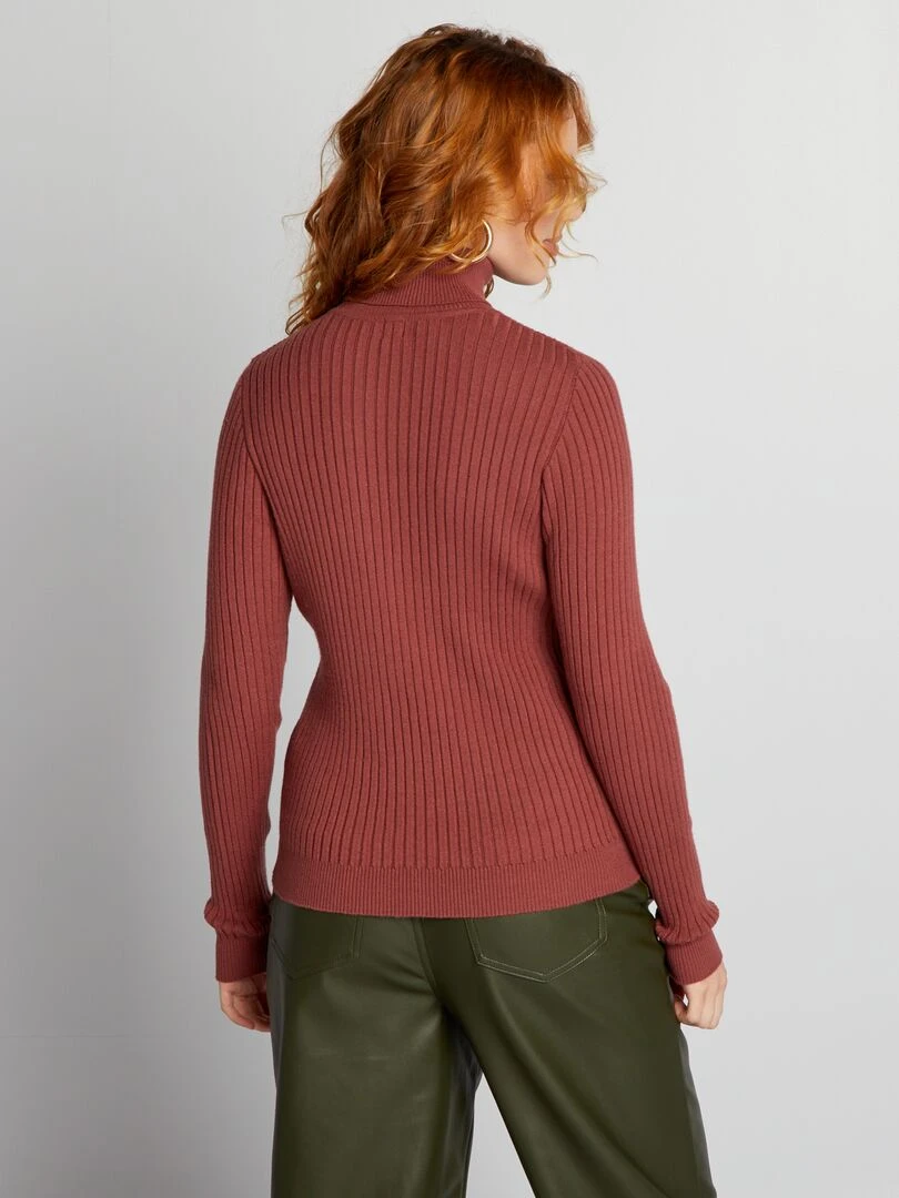 Pull côtelé à col montant   Terracotta
