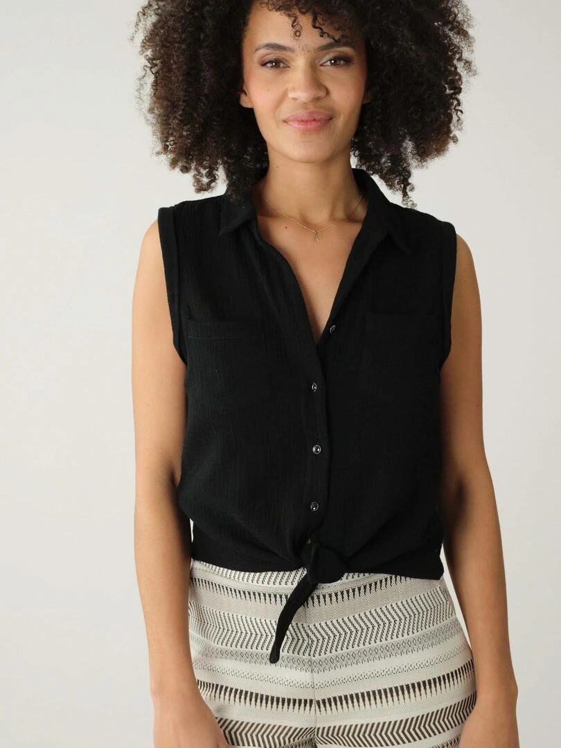 Chemise à manches courtes à revers pour femme 'Deeluxe' Noir