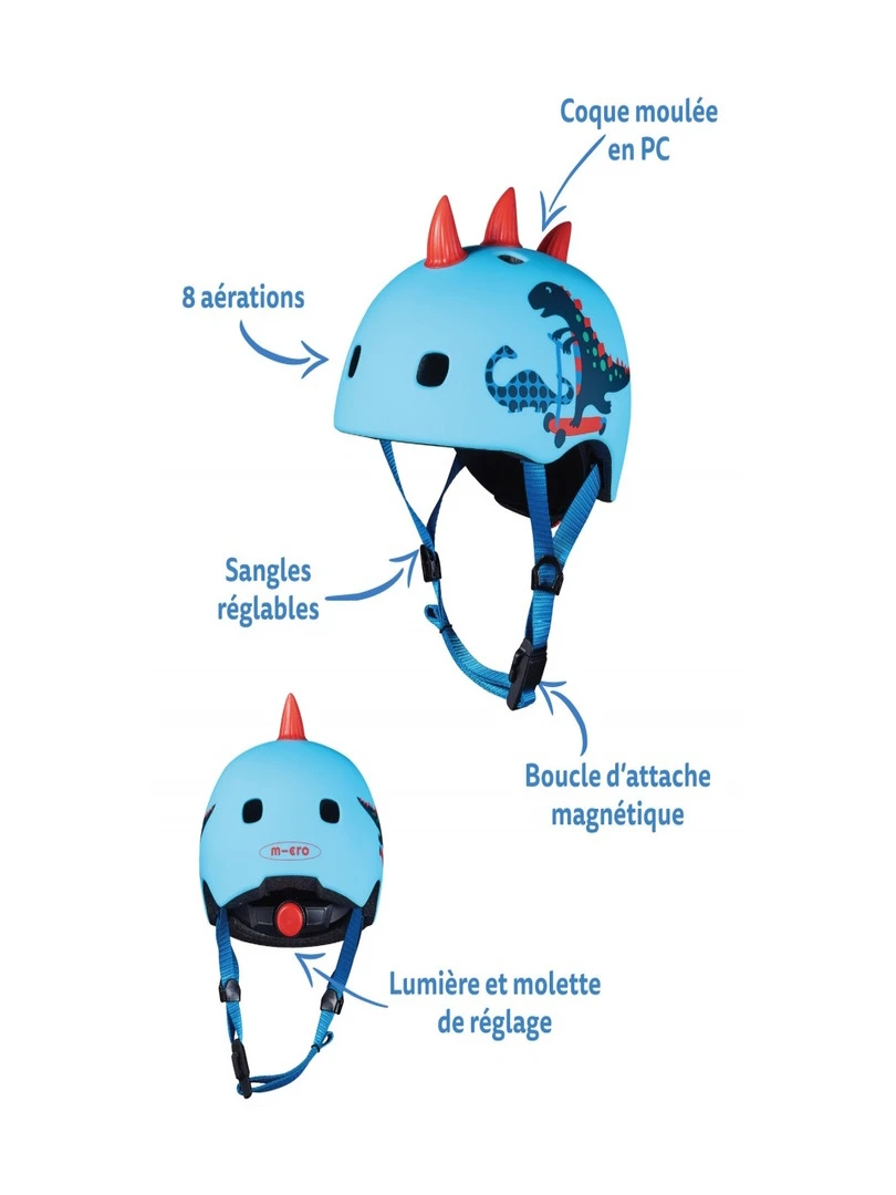 Casque Vélo Et Trottinette Dinosaure 3d   Boucle Magnétique  Lumière Led Intégrée  Taille M   N/A