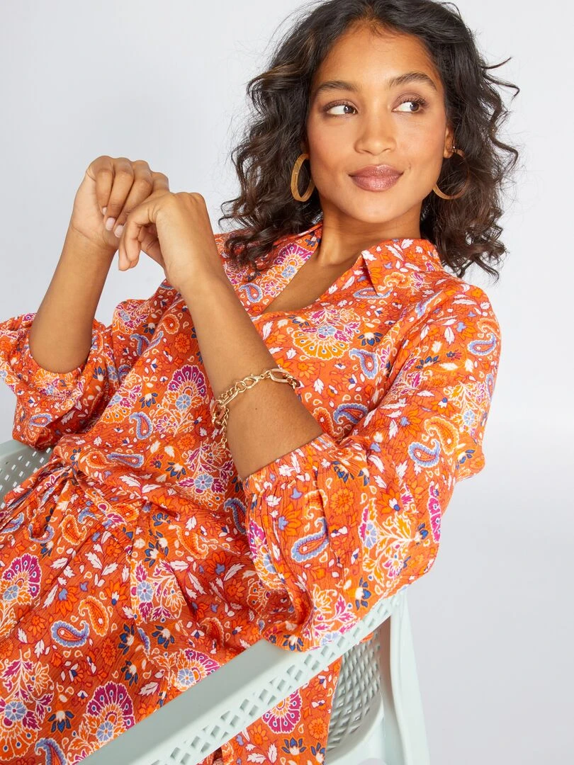 Blouse fluide imprimé cachemire Orange