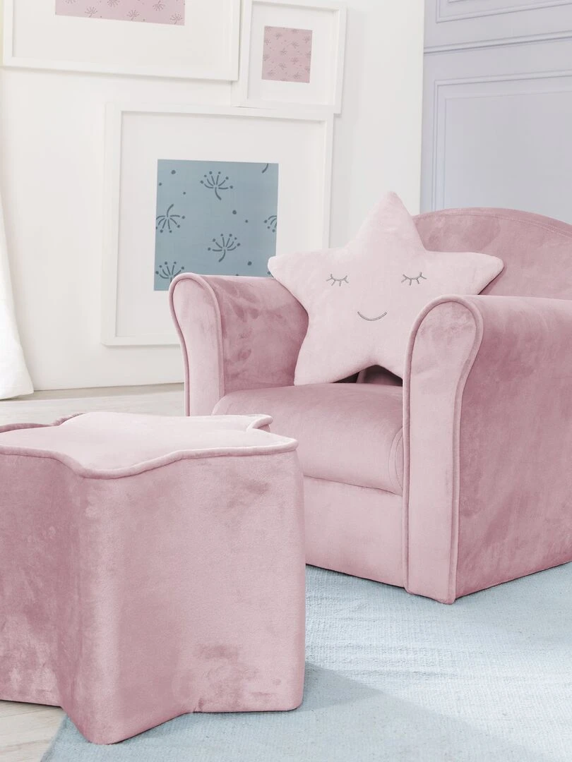 ROBA Fauteuil Club en Velours "Lil Sofa"   Chaise Rembourrée avec Accoudoirs Confortable   Rose   Rose