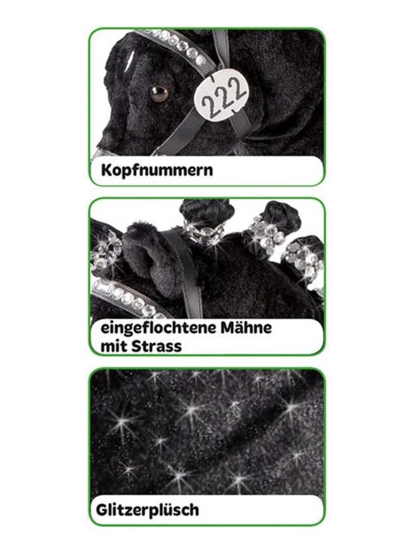 Cheval de dressage en peluche à monter avec selle façon cuir   Noir