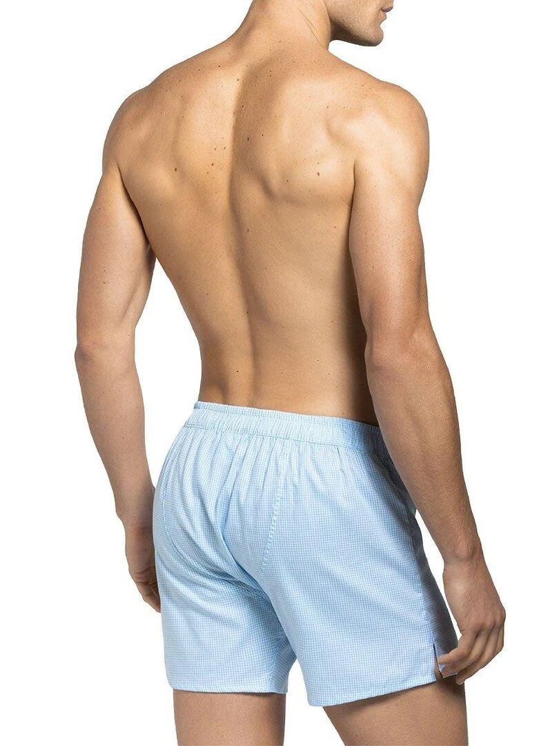 Caleçon en coton avec suspensoir American boxer à motif vichy   Bleu