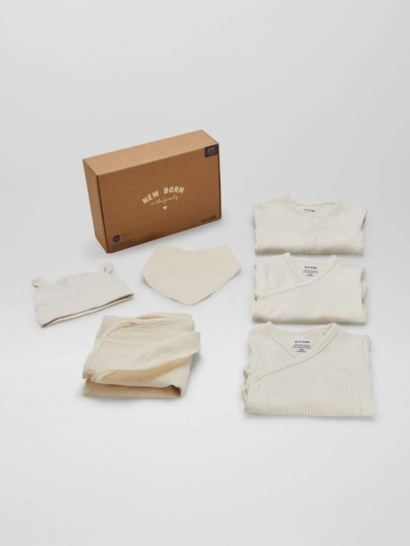 Box de naissance mixte 'New born in the family' 6 pièces Beige