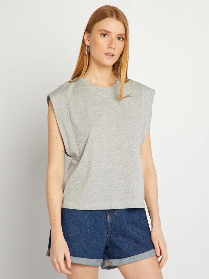 T shirt uni sans manches   Gris