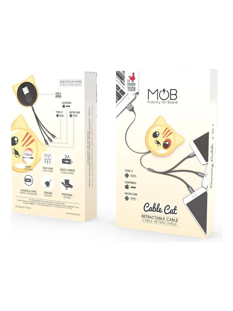 Mob   Cable animal multiconnecteur 3 en 1 Chat   N/A