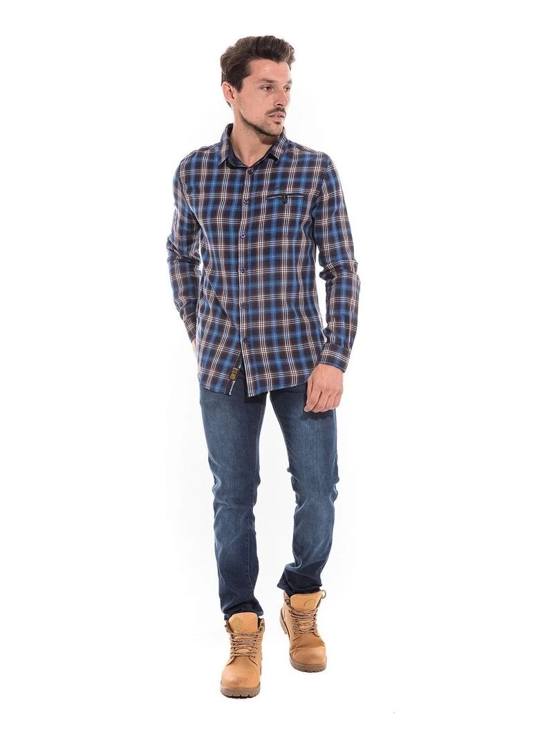 Chemise manches longues carreaux TIKA   Bleu marine