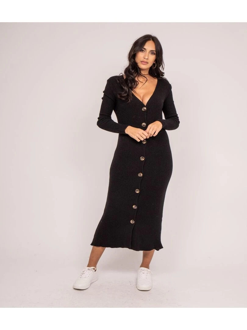 Robe longue maille côtelée IVERNY   Noir