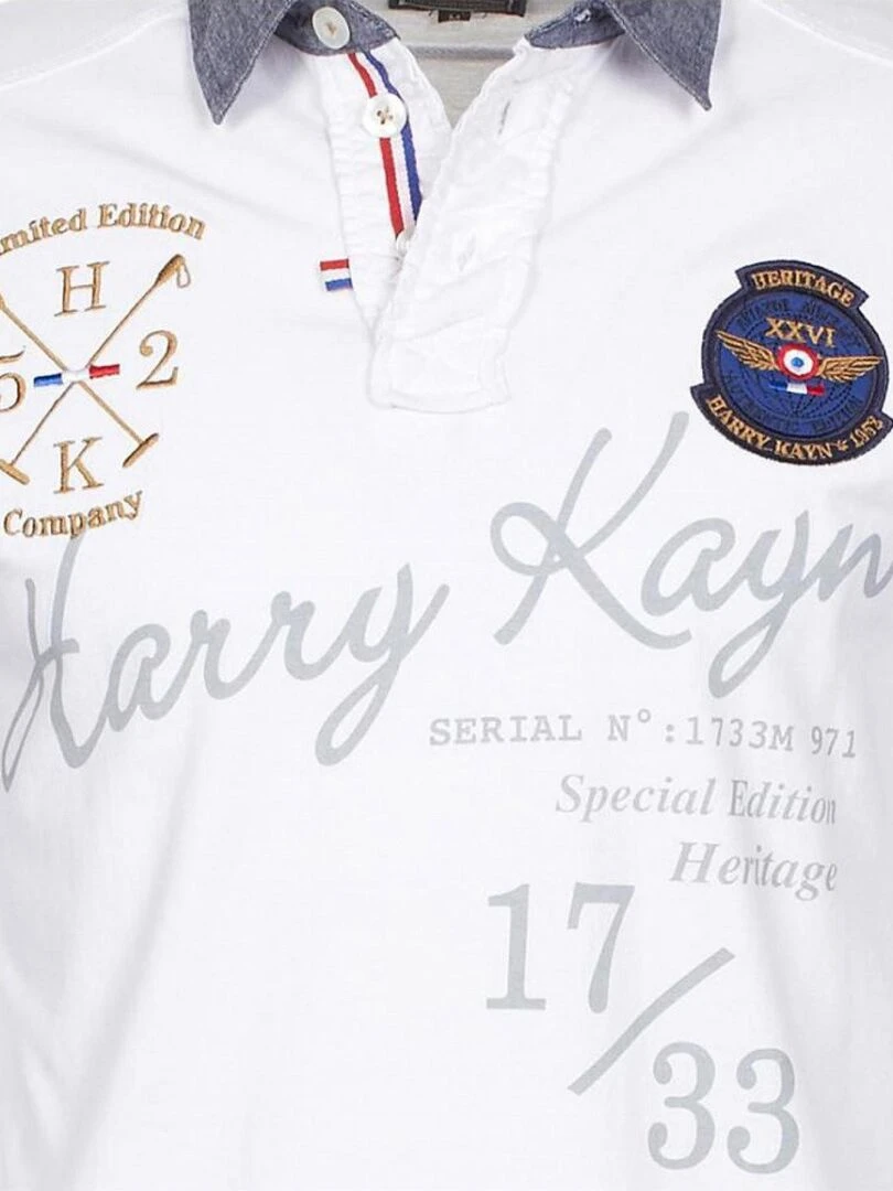 Polo manches longues homme CAZBI   HARRY KAYN   Blanc