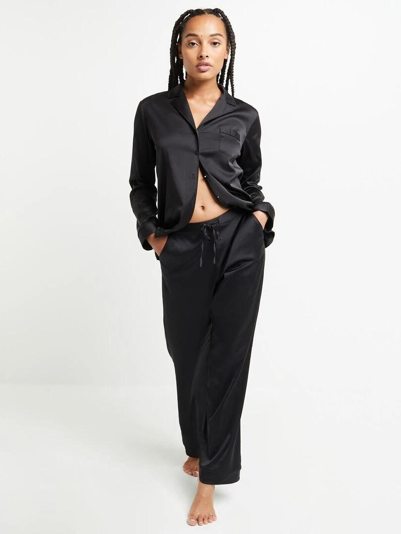 Pantalon satin Chimene RougeGorge Lingerie Noir