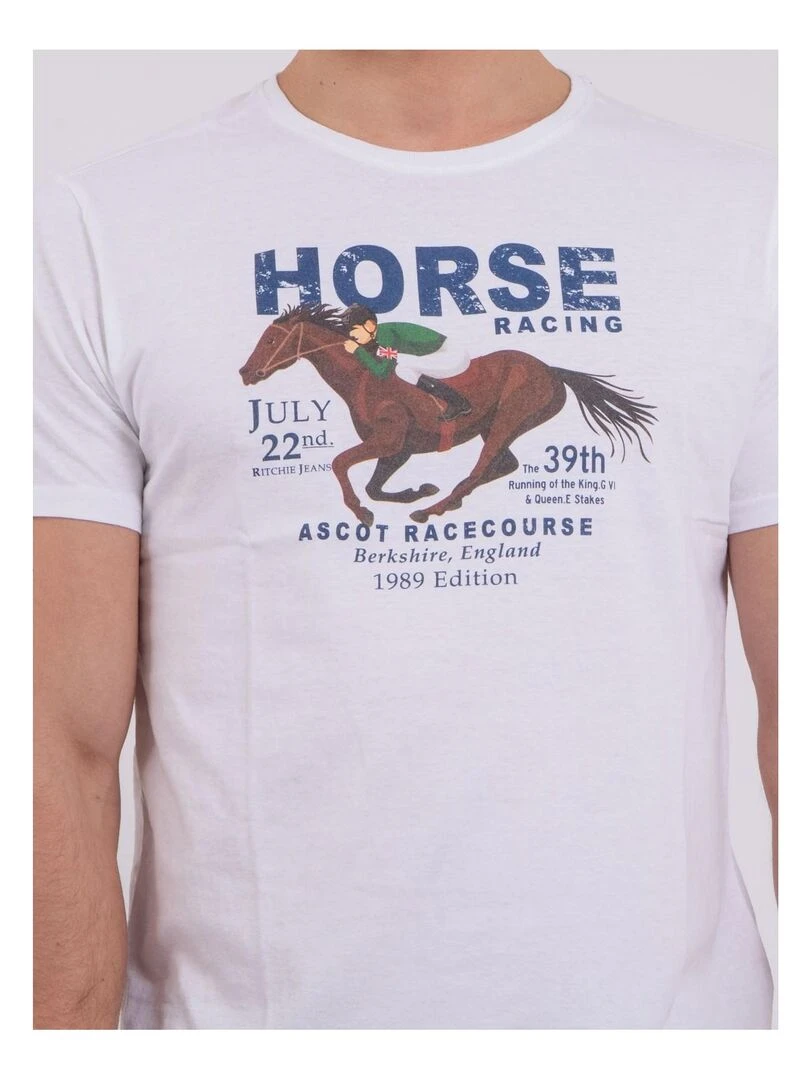 T shirt col rond pur coton NEDER   Blanc