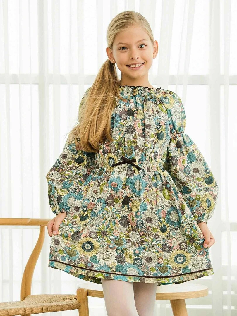 Robe Fleurie Liberty Hiver Fille Marron Beige Bleu CHIMENE 'LA FAUTE A VOLTAIRE' Marron