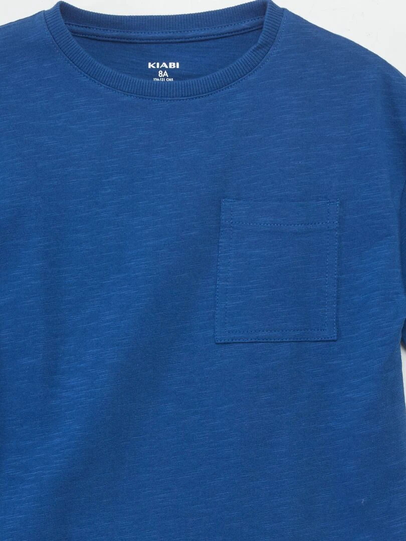 Tee shirt uni en maille moulinée Bleu