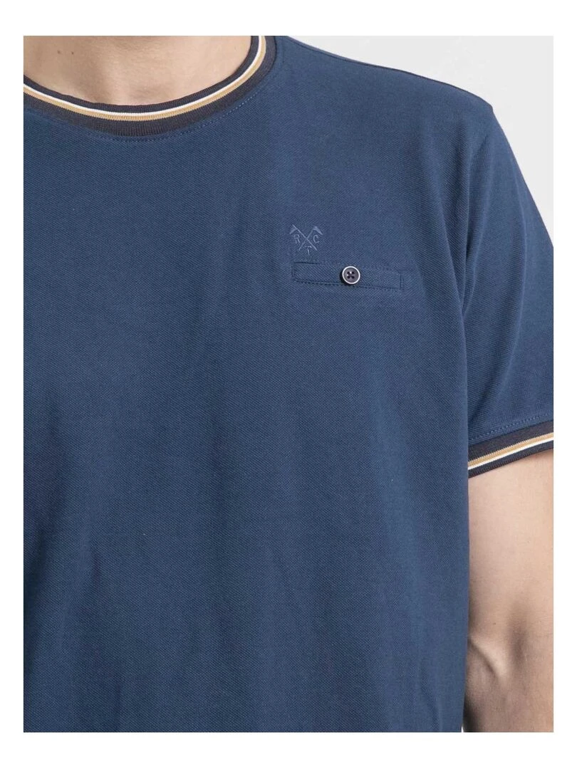 T shirt col rond pur coton NECAMIX   Bleu