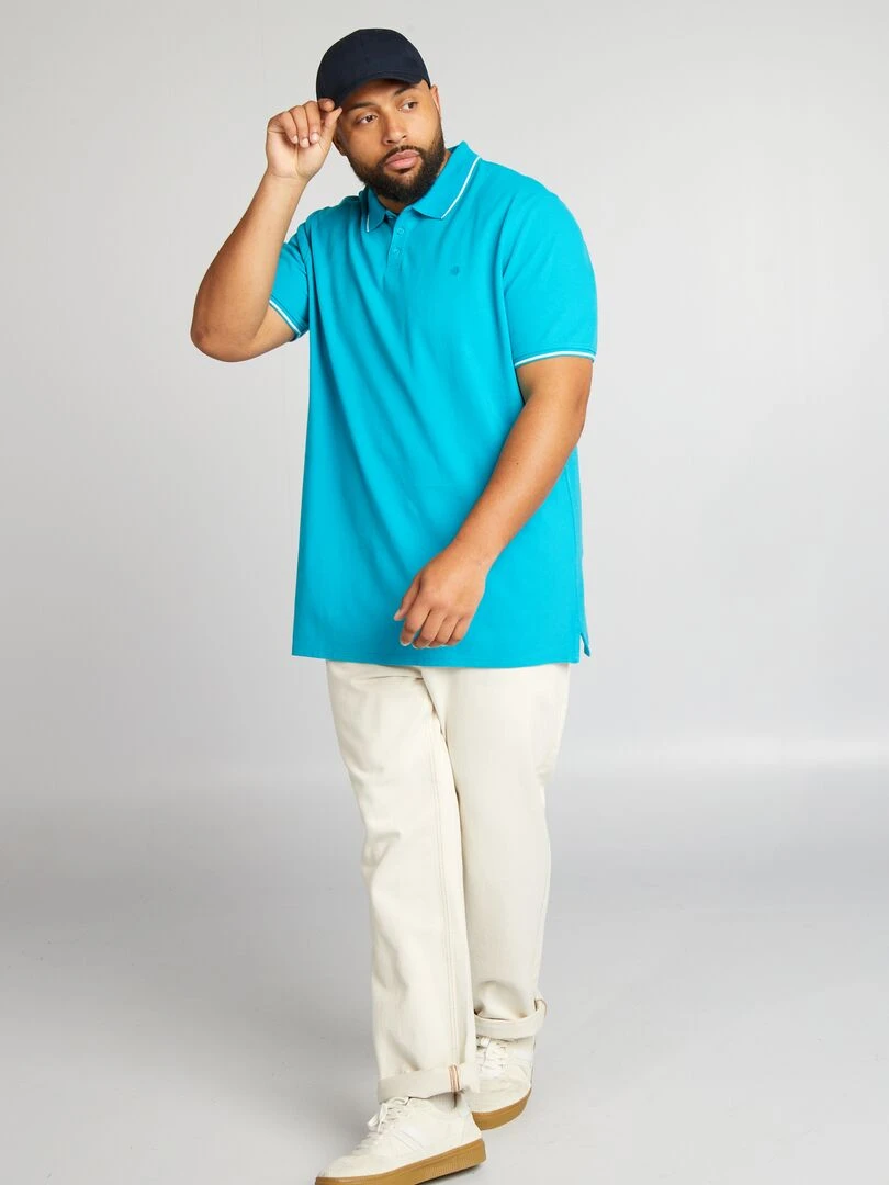 Polo en coton à contrastes   Bleu vert