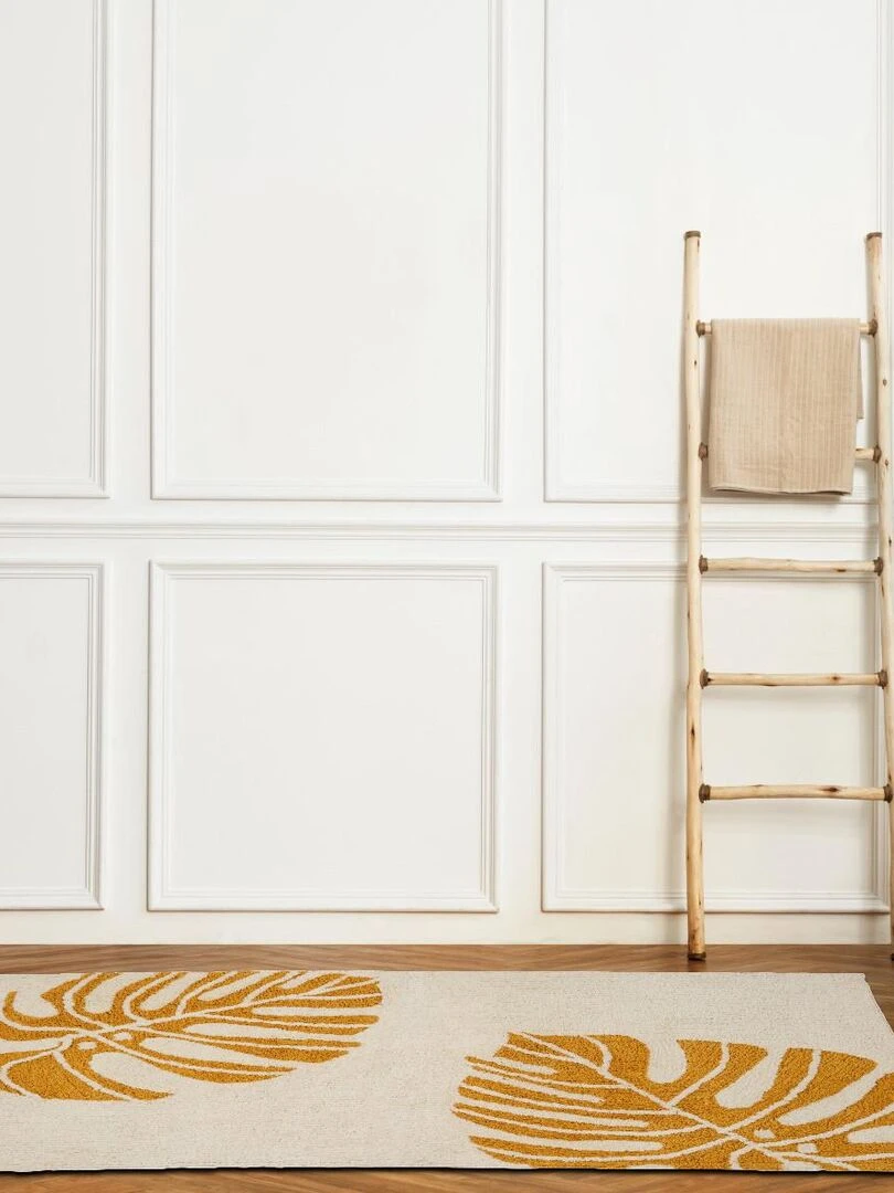 Guy Levasseur Tapis en coton fantaisie blanc et jaune blanc Blanc