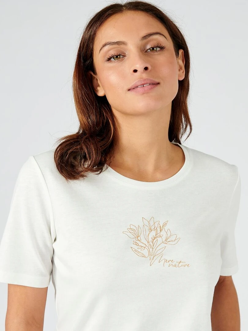 Tee shirt manches courtes à motif doré. Damart Blanc cassé
