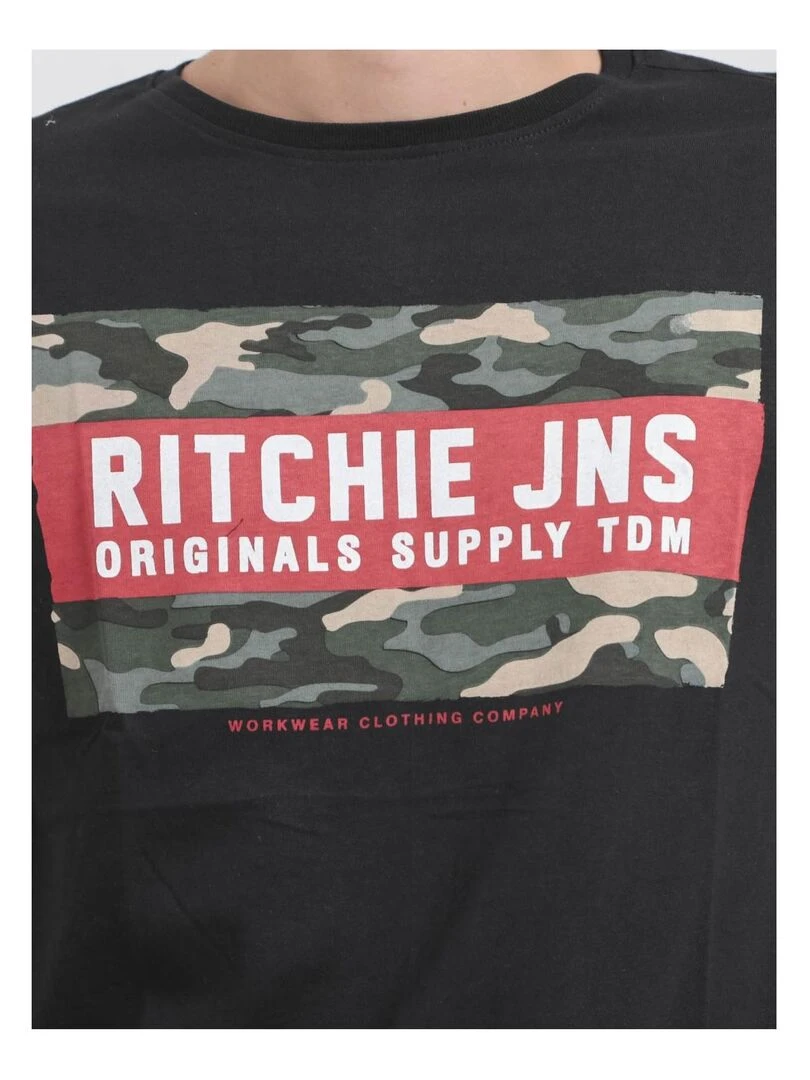 T shirt col rond pur coton JARDIN   Noir