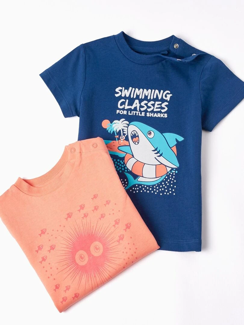2 T shirts en Coton pour Bébé Garçon 'Requin' manches courtes EXPLORING AUSTRALIA   Bleu foncé