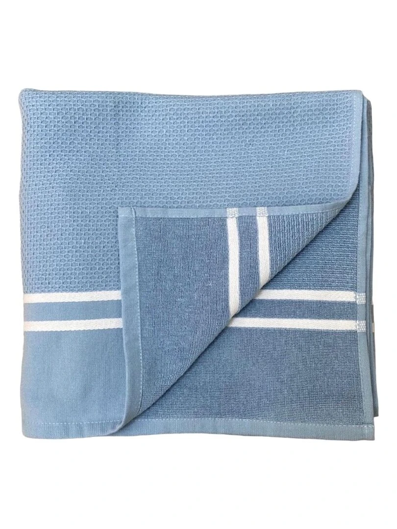 Serviette de plage Fouta doublée éponge Waffle Gris bleu 90x170 355g/m² Gris