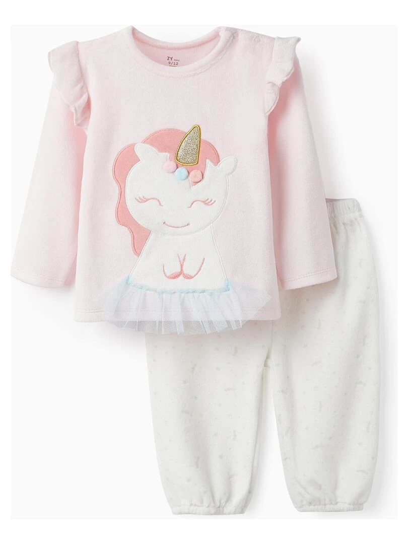 Pyjama en velours pour bébé fille 'Unicorn' DISCOVER PERU Rose clair
