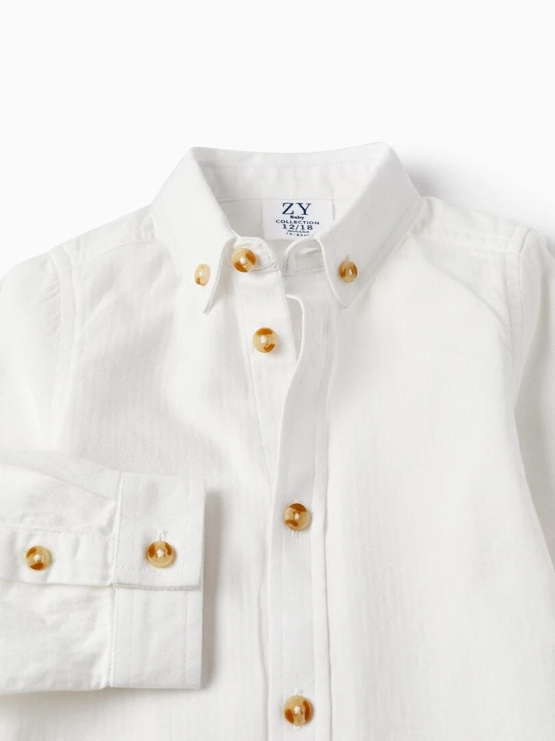 Chemise en coton pour bébé garçon manches longues SPRING BEGINS   Blanc
