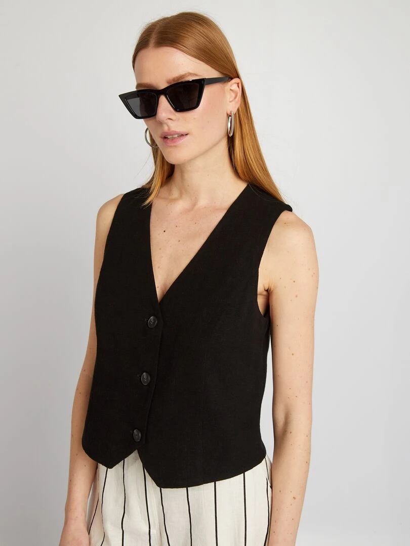 Gilet garçon de café en lin mélangé noir