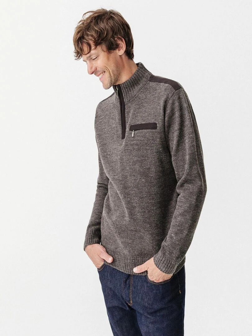 Pull bi matière 30% laine Damart gris anthracite