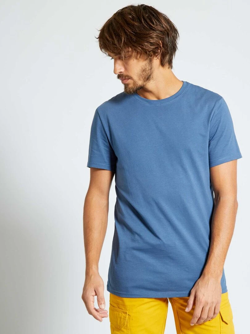 T shirt droit en jersey uni   Bleu gris