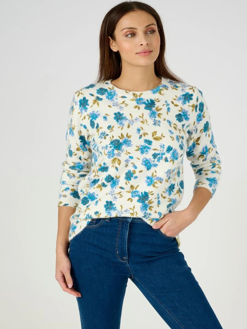 Pull imprimé floral Damart Bleu