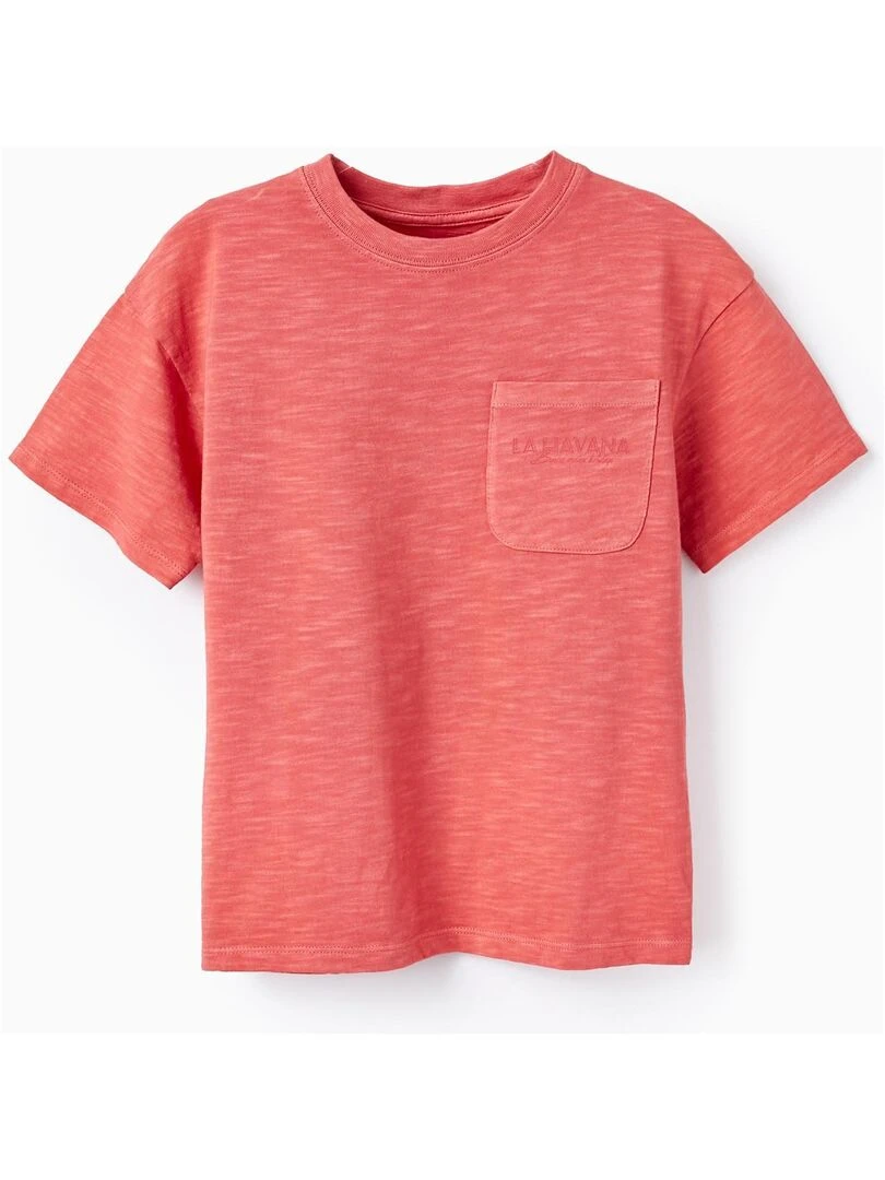 T shirt en Jersey de Coton avec Poche pour Garçon manches courtes Rose