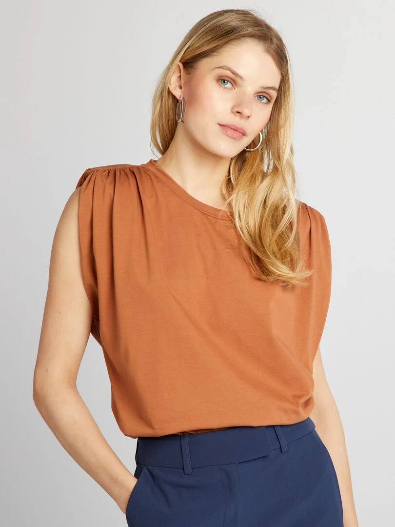 Tee shirt sans manches avec épaulettes Marron