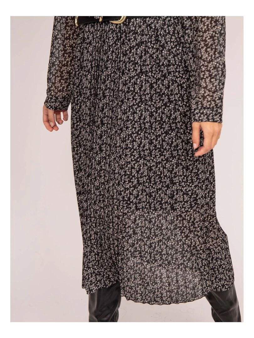 Robe longue motifs plissée IFLOR   Noir