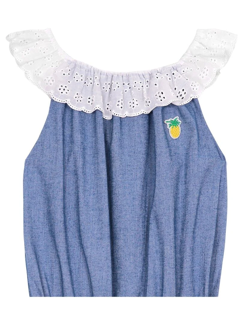 Combi Short Été Bleu Fille Col Élastique Dentelle Blanche LOLITA 'LA FAUTE A VOLTAIRE' Bleu clair