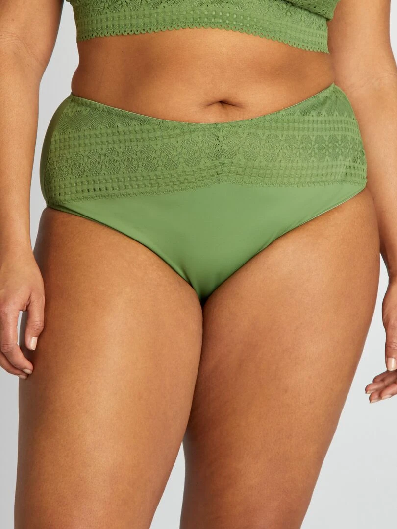 Culotte haute en microfibre et dentelle Vert amande