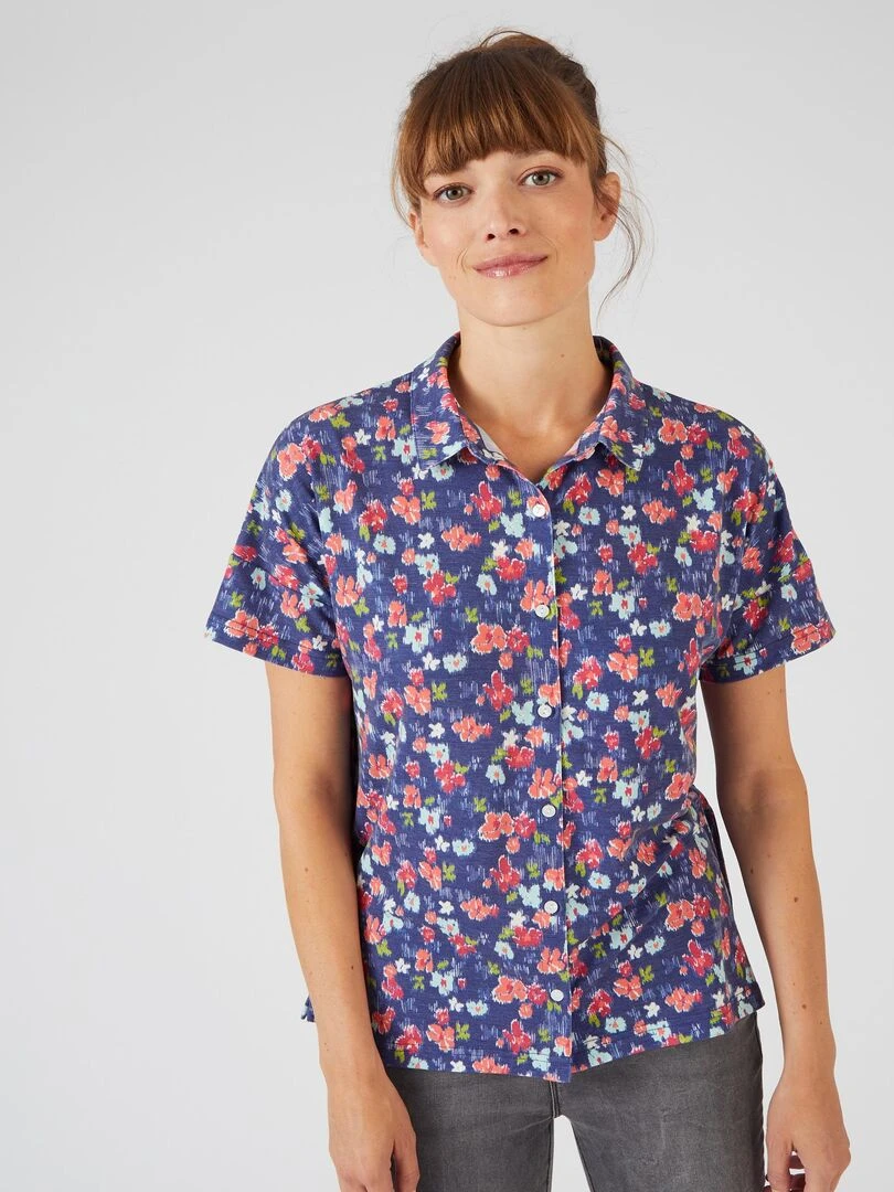 Tee shirt col chemise Climatyl   Damart   Bleu marine