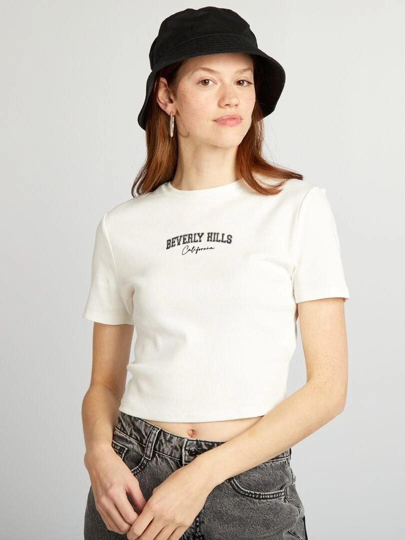 Crop top côtelé uni 'Beverly Hills'   blanc