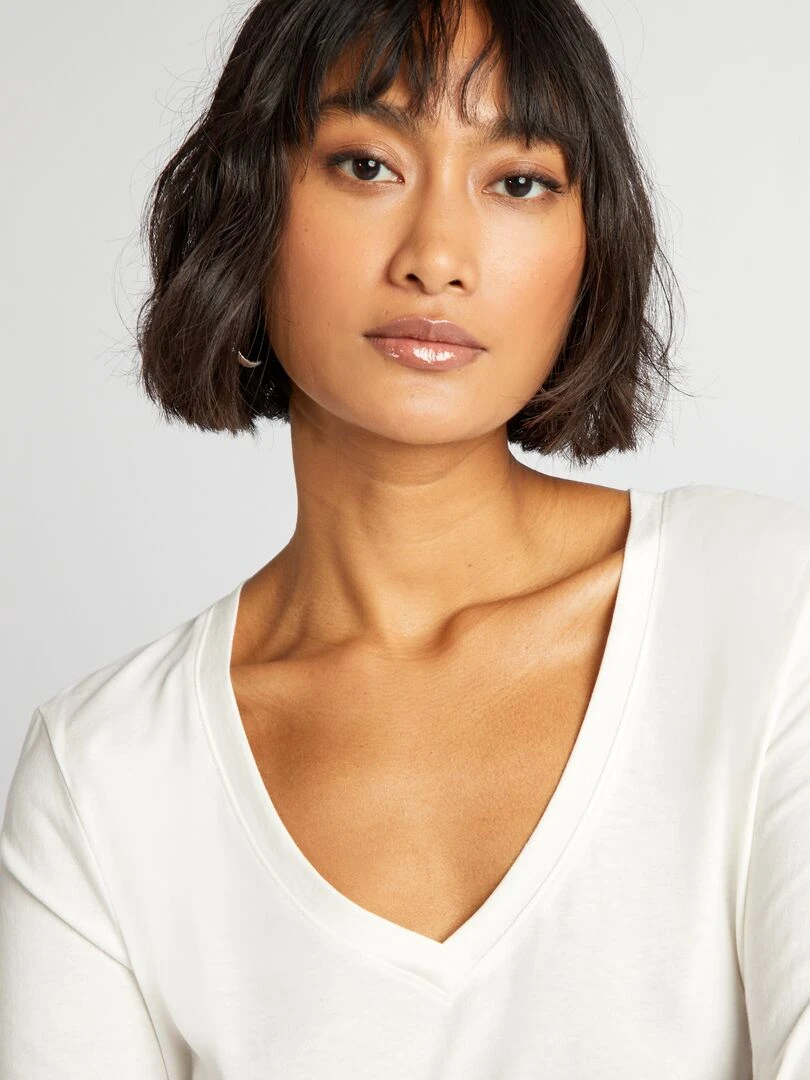 T shirt col V   blanc