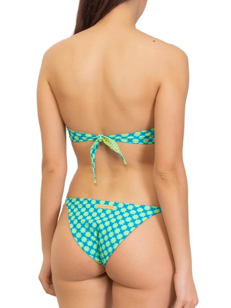 Bas de bikini  tanga à nouettes Mosaic   Vert