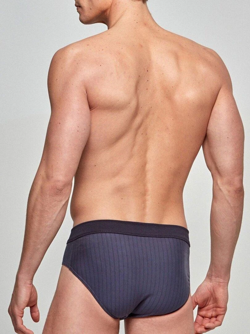 Slip à rayures en coton stretch Essentials   Gris