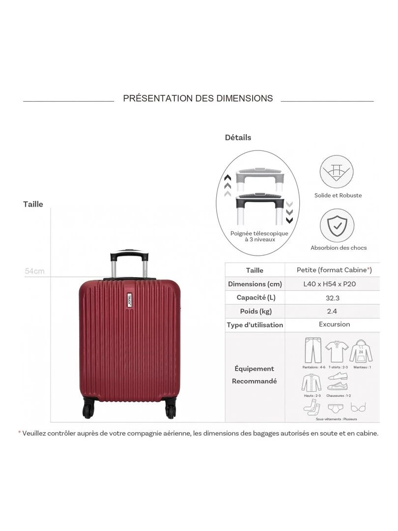 Valise cabine rigide 54cm ABS   Rouge