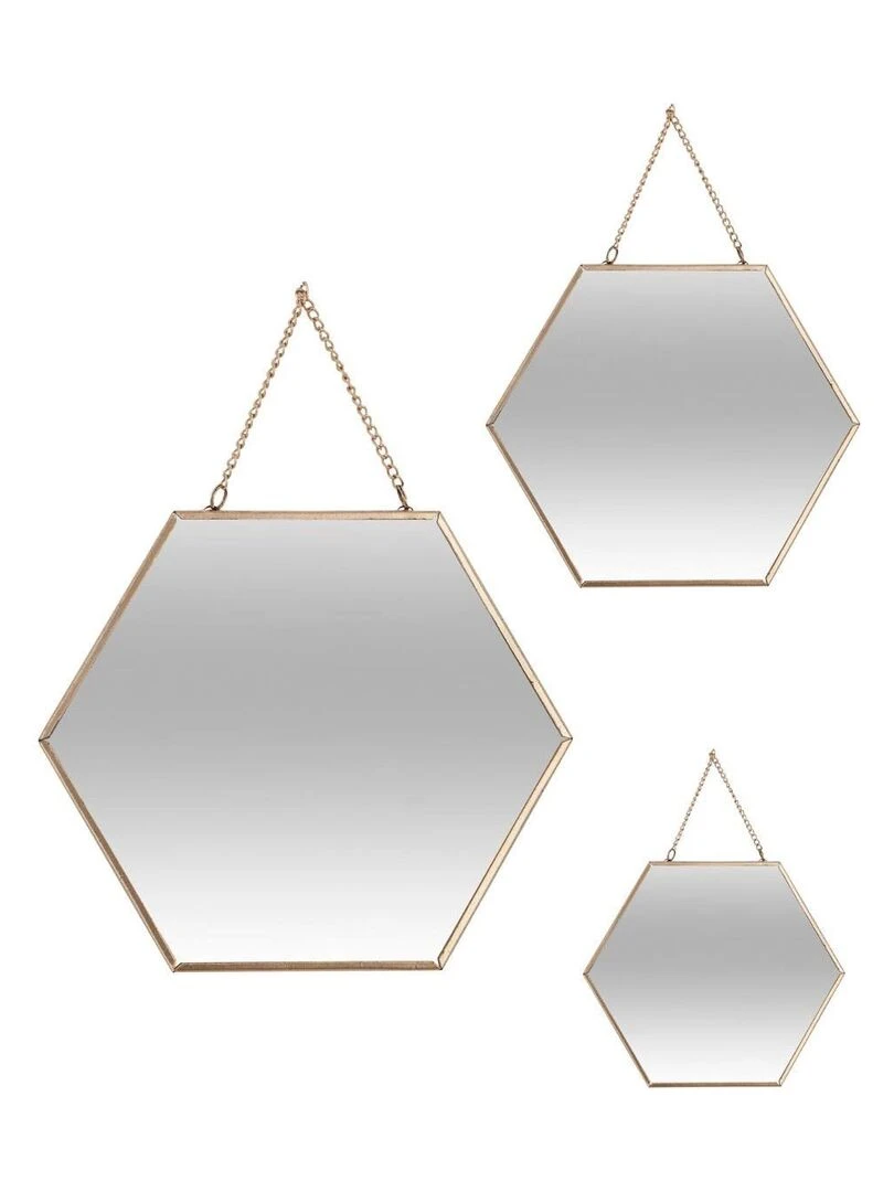 Ensemble de 3 miroirs Hexa chaîne or Doré/or