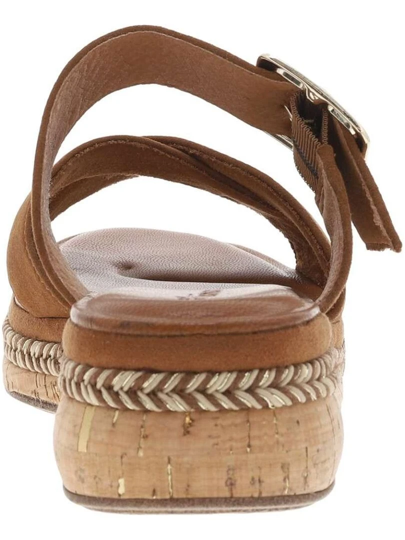 TAMARIS   Mules cuir talon compensé   Cognac